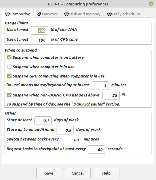 BOINC Manager power settings